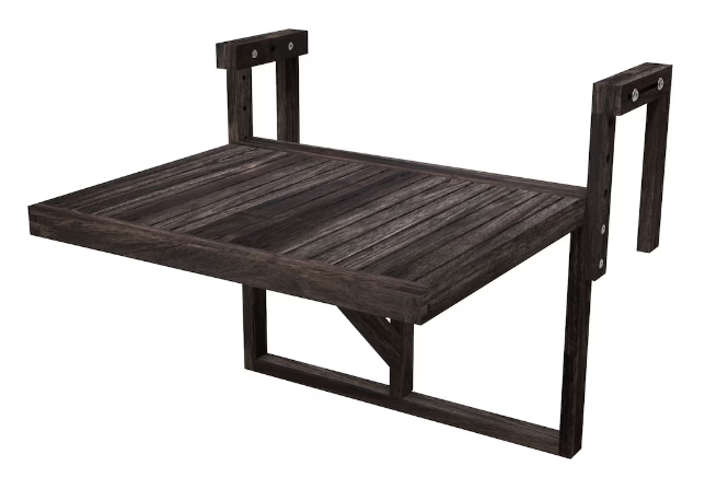 28 inch x 24 inch Acacia Balcony Railing Table / Espresso Hardwax Wood Oil Stain Finish