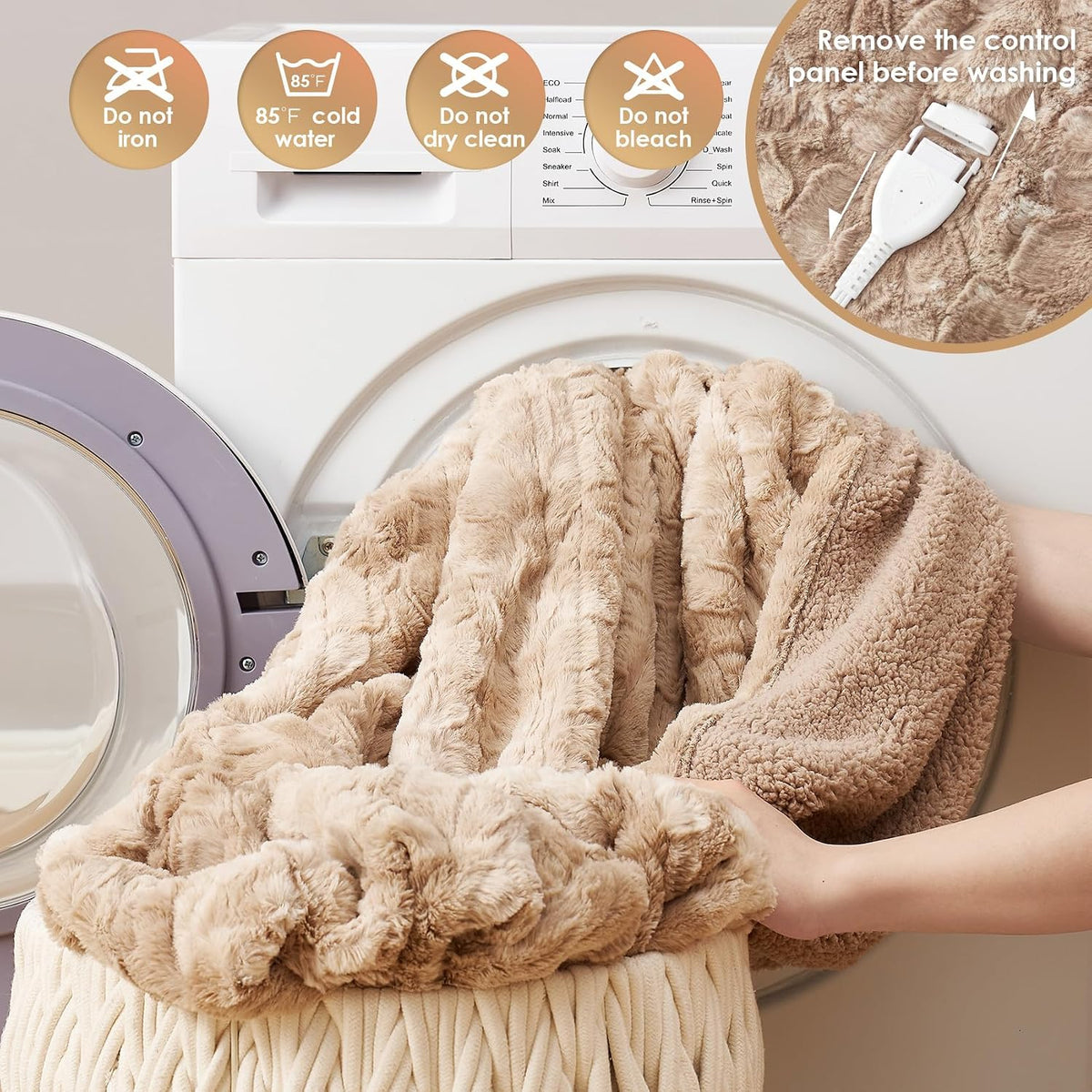 EHEYCIGA Heated Blanket Electric Blanket TWIN Faux Fur, Heating Blanket with 9 Heating Levels & 10 Hours Auto Off, Portable Soft Cozy Sherpa Washable Blanket with Fast Heating Camel, 62 x 84 Inches