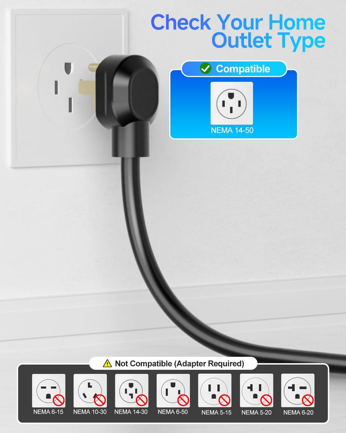 Level 2 EV Charger for Tesla 32A Fast Charging, 25ft Cord, NEMA 14-50 Plug, Portable & Home NACS Connector for All Tesla Models S/3/X/Y/Cybertruck - 240V Electric Car Mobile Charger