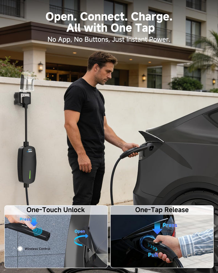 Level 2 EV Charger for Tesla 32A Fast Charging, 25ft Cord, NEMA 14-50 Plug, Portable & Home NACS Connector for All Tesla Models S/3/X/Y/Cybertruck - 240V Electric Car Mobile Charger