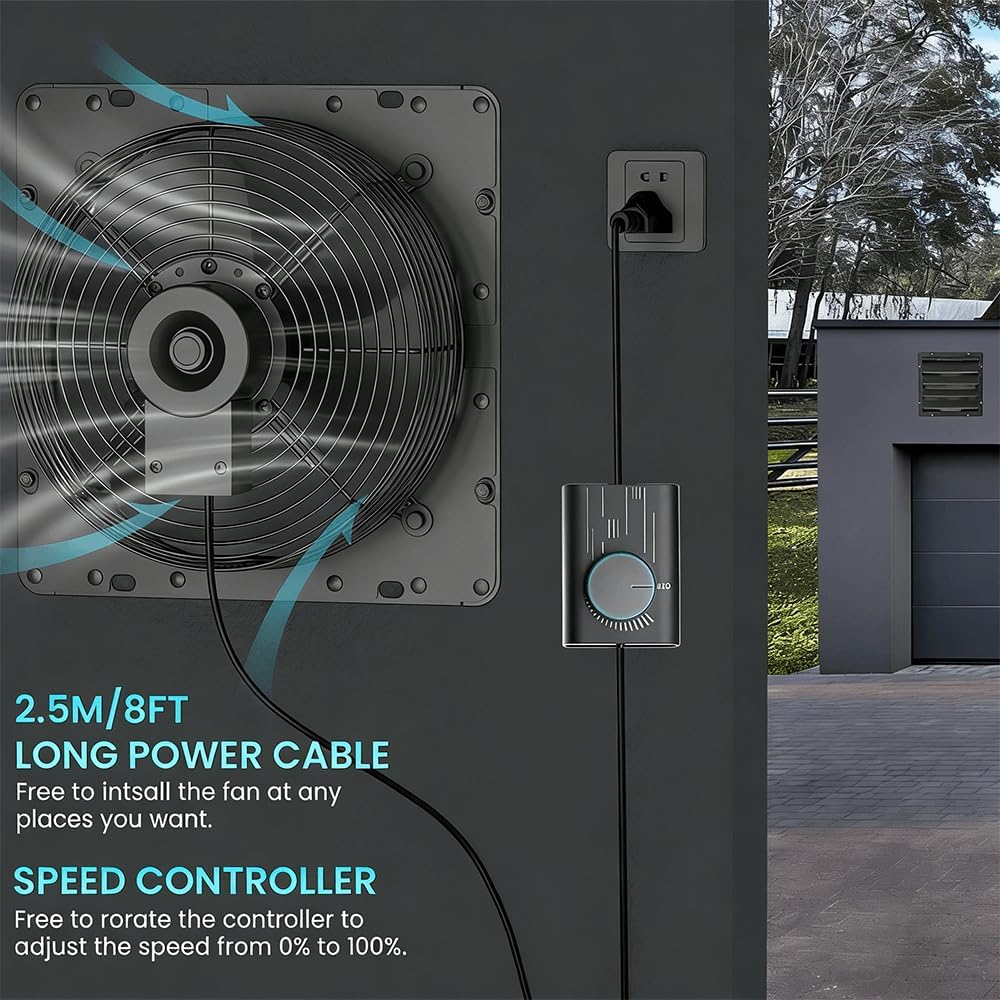 14 Inch Shutter Exhaust Fan with Speed Controller, 882 CFM High-Speed Vent Fan