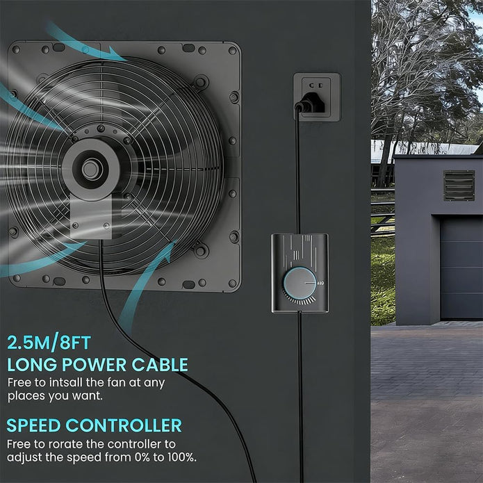 14 Inch Shutter Exhaust Fan with Speed Controller, 882 CFM High-Speed Vent Fan