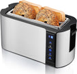 Elite Gourmet 4-Slice Long Slot Toaster, Extra-Wide Slots, Countdown Timer 6 Settings, Bagel, Stainless Steel, ECT5322