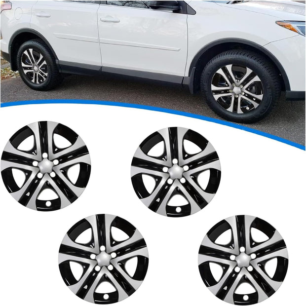 ECOTRIC 17" Hubcaps Wheel Covers Wheel Skins, R17 Wheel Rim Cover, 5 Spoke, Silver/Black Plastic - Set of 4