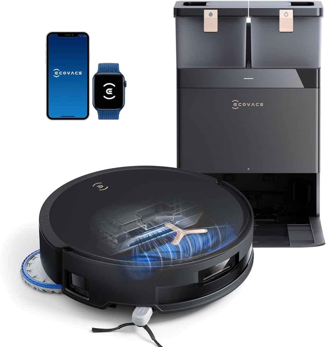 USED LIKE NEW ECOVACS DEEBOT T50 MAX Robot Vacuum and Mop, 18,500Pa Blast Suction 18mm Auto-Lift, 167℉ Mop Washing, Self-Emptying and Mop Drying, TruEdge Cleaning, ZeroTangle for Pet Hair, YIKO Agent