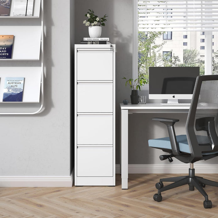 4 Drawer File Cabinet with Lock,Metal Vertical Filing Cabinets for Home Office,Heavy Duty File Storage Cabinet for Letter/Legal/A4/F4 Size File,Assembly Require (White, Vertical 4 Drawer)
