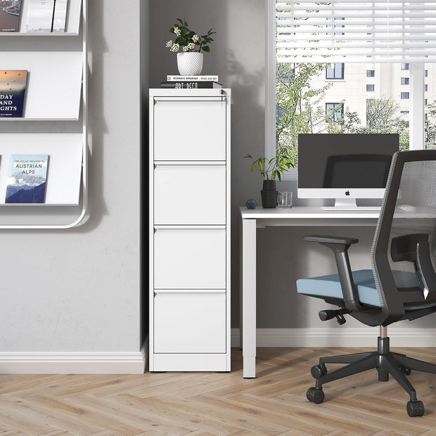 4 Drawer File Cabinet with Lock,Metal Vertical Filing Cabinets for Home Office,Heavy Duty File Storage Cabinet for Letter/Legal/A4/F4 Size File,Assembly Require (White, Vertical 4 Drawer)