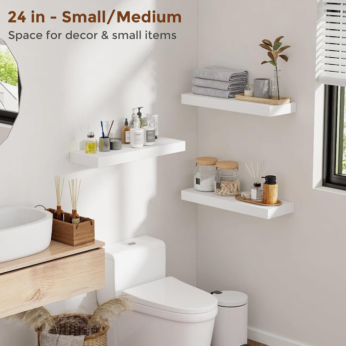 36 Inch Floating Shelves for Wall 8 Inch Deep White Shelves Set of 2,Wall Mounted Rustic Wood Long Floating Shelf with Invisible Brackets for Bedroom Kitchen Living Room