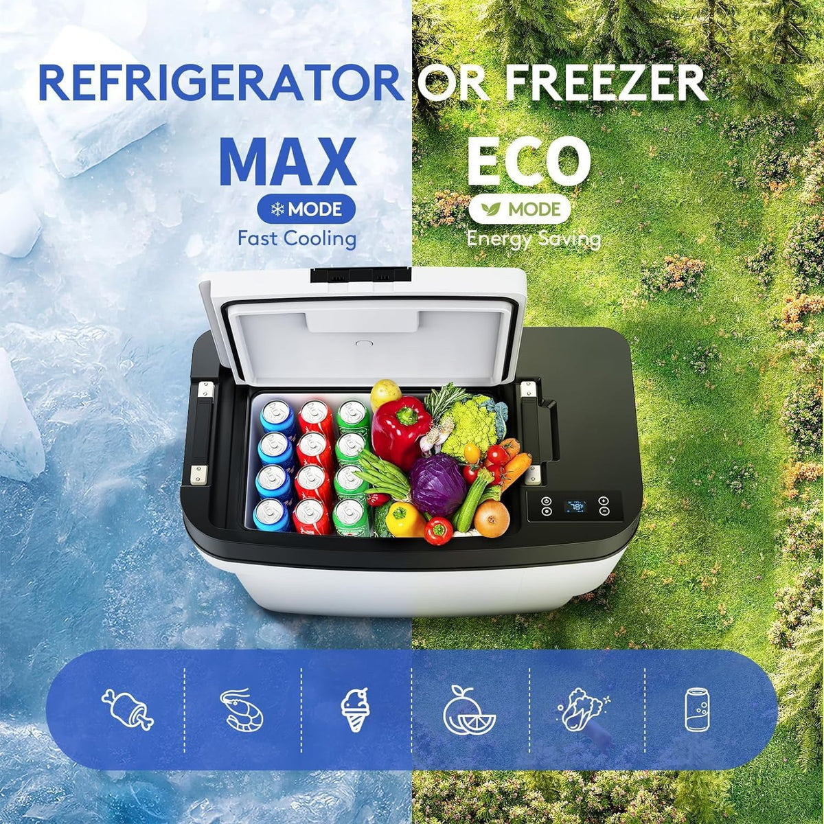 Car Refrigerator for Tesla Model Y 2019~2026, 35QT(33L) Car Fridge 12V Refrigerator for Tesla Model Y Juniper & Model YL, Portable Freezer Cooler -8℉~50℉ APP Control