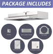 NEW IN OPEN BOX FIREGAS Range Hood 30 Inch Under Cabinet, Ducted/Ductless Convertible Stainless Steel Kitchen Hood with Rocker Button Control