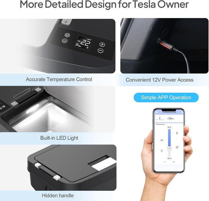Car Refrigerator for Tesla Model Y 2019~2026, 35QT(33L) Car Fridge 12V Refrigerator for Tesla Model Y Juniper & Model YL, Portable Freezer Cooler -8℉~50℉ APP Control