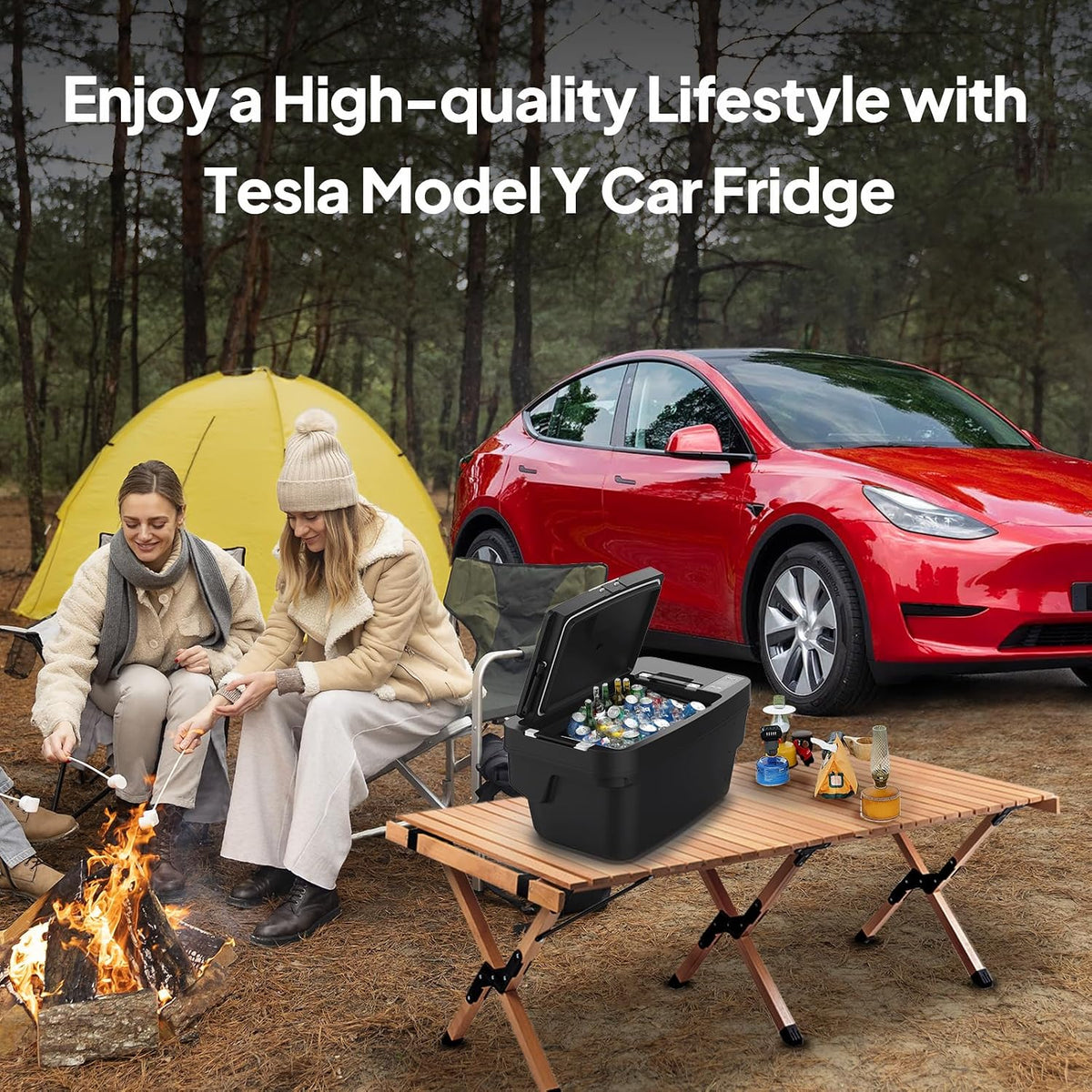 Car Refrigerator for Tesla Model Y 2019~2026, 35QT(33L) Car Fridge 12V Refrigerator for Tesla Model Y Juniper & Model YL, Portable Freezer Cooler -8℉~50℉ APP Control