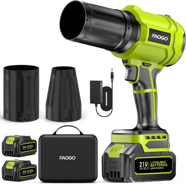 Cordless Leaf Blower with 2 Batteries & Charger - 990,000 RPM Electric Handheld Blower, Lightweight for Lawn, Yard, Patio, Garden Care - Green