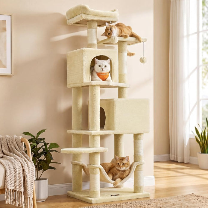 Feandrea Cat Tree Tower, 151 cm, 2 Perches, Hammock, Beige