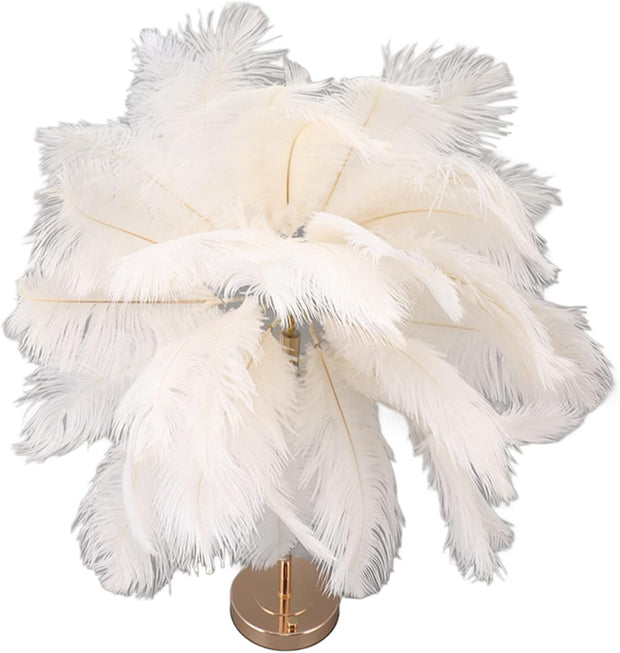 Artificial Feather Table Lamp, USB Rechargeable Decorative Lights with 3 Light Tones, Bedroom Beside Lamp for Home Party Wedding Shop Decoration (White)