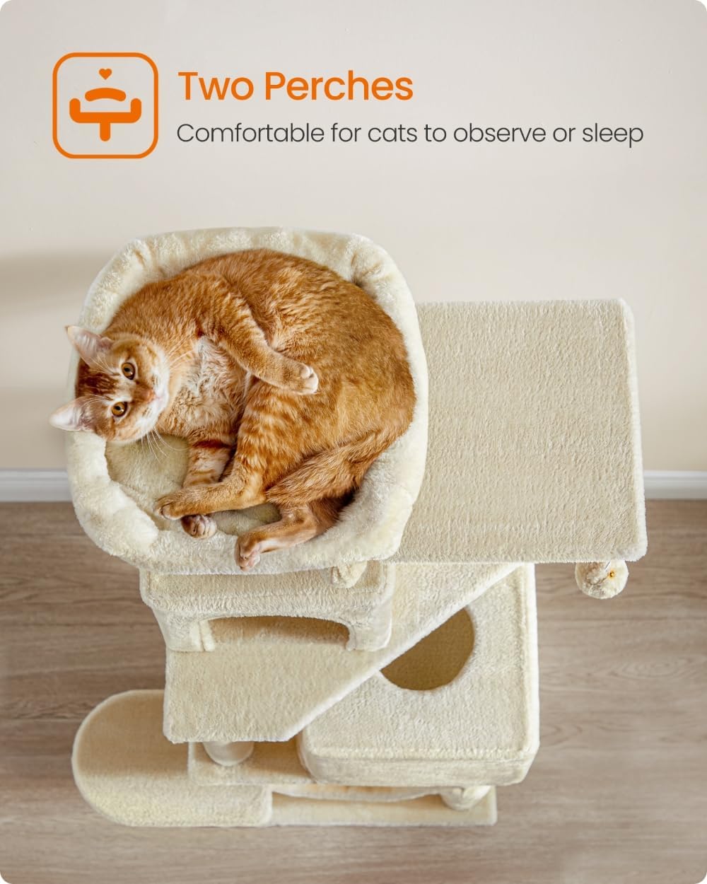 Feandrea Cat Tree Tower, 151 cm, 2 Perches, Hammock, Beige