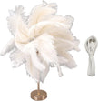 Artificial Feather Table Lamp, USB Rechargeable Decorative Lights with 3 Light Tones, Bedroom Beside Lamp for Home Party Wedding Shop Decoration (White)