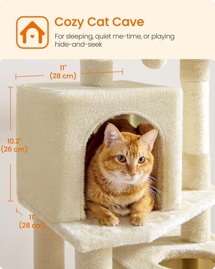 Feandrea Cat Tree Tower, 151 cm, 2 Perches, Hammock, Beige