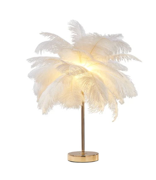 Artificial Feather Table Lamp, USB Rechargeable Decorative Lights with 3 Light Tones, Bedroom Beside Lamp for Home Party Wedding Shop Decoration (White)