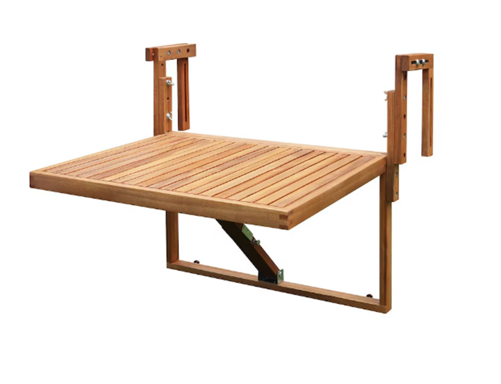 28 inch x 24 inch Acacia Balcony Railing Table / Golden Teak Stain Finish