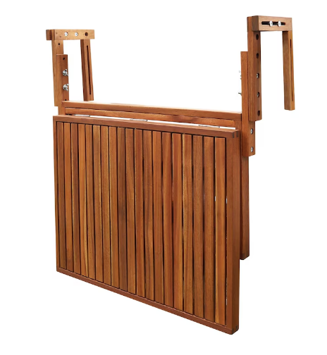 28 inch x 24 inch Acacia Balcony Railing Table / Golden Teak Stain Finish