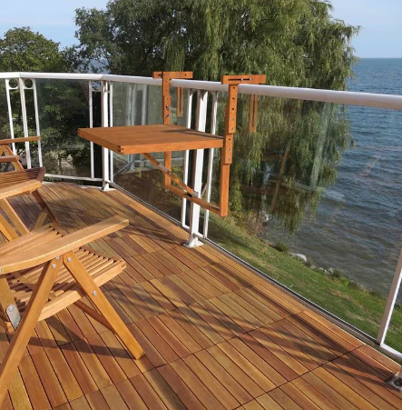 28 inch x 24 inch Acacia Balcony Railing Table / Golden Teak Stain Finish