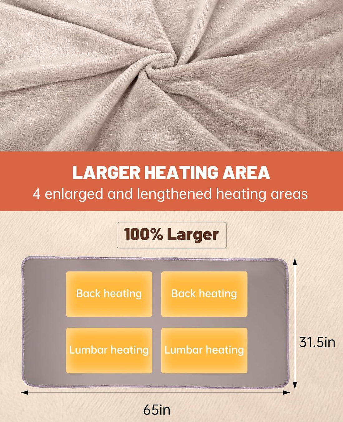 FREEHILL Heated Blanket Battery Operated, 9V Portable Cordless Heated Blanket Wearable Shawl, Gifts for Mom Women, Heating Throw with 4 Heating Area, 65x31.5 Inches