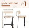24'' Bar Stools Set of 3, Modern Boucle Counter Height Bar Stools with Curved Back and Black Metal Frame, Upholstered Kitchen Stools, Barstools for Kitchen Island, Bar, White