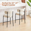 24'' Bar Stools Set of 3, Modern Boucle Counter Height Bar Stools with Curved Back and Black Metal Frame, Upholstered Kitchen Stools, Barstools for Kitchen Island, Bar, White