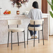 24'' Bar Stools Set of 3, Modern Boucle Counter Height Bar Stools with Curved Back and Black Metal Frame, Upholstered Kitchen Stools, Barstools for Kitchen Island, Bar, White