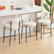 24'' Bar Stools Set of 3, Modern Boucle Counter Height Bar Stools with Curved Back and Black Metal Frame, Upholstered Kitchen Stools, Barstools for Kitchen Island, Bar, White