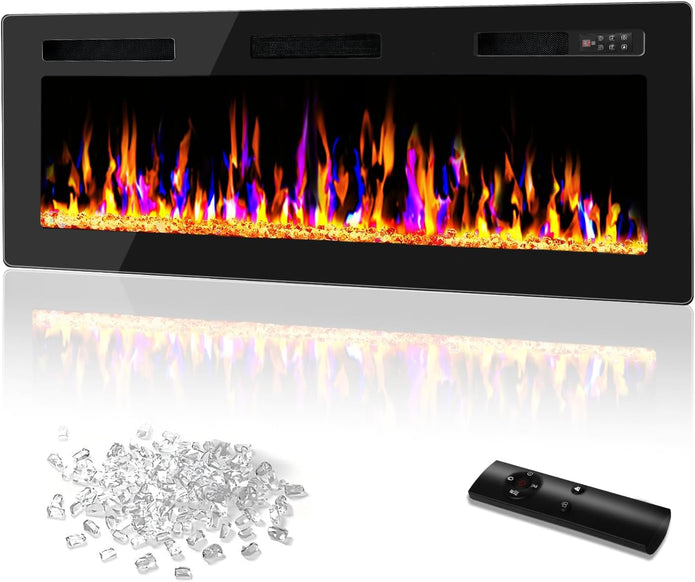 DEMO MODEL 50 Inch Ultra Thin Electric Fireplace-Narrow Bezel Linear Fireplace Heater Recessed Wall Mounted, Remote and Screen Control, 8H Sleep Timer, Low Noise, 750/1500W for Living Room, Bedroom