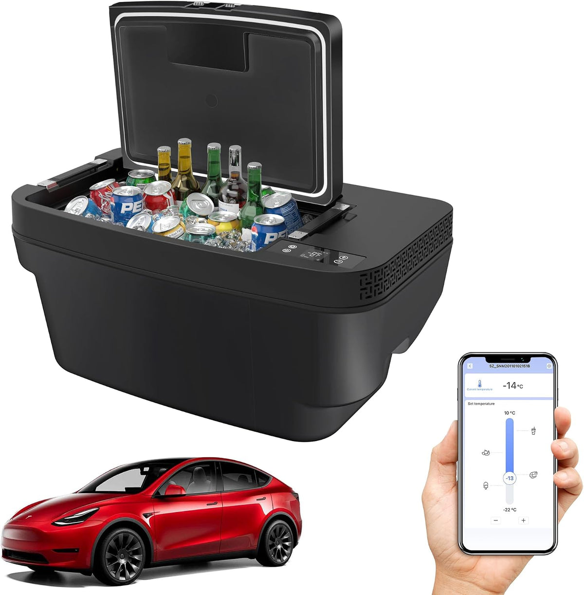 Car Refrigerator for Tesla Model Y 2019~2026, 35QT(33L) Car Fridge 12V Refrigerator for Tesla Model Y Juniper & Model YL, Portable Freezer Cooler -8℉~50℉ APP Control