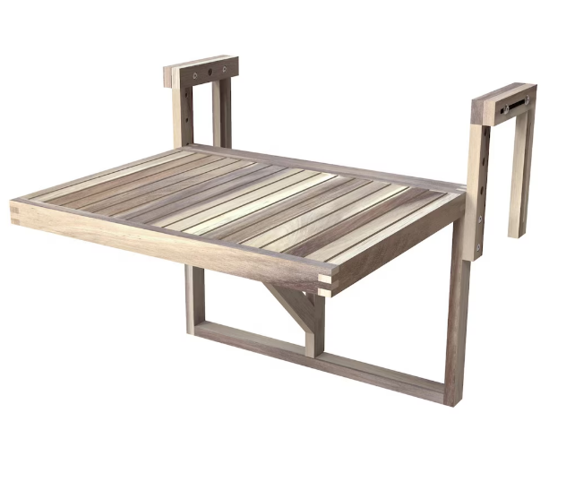 28 inch x 24 inch Acacia Balcony Railing Table / Organic White Hardwax Wood Oil Stain Finish