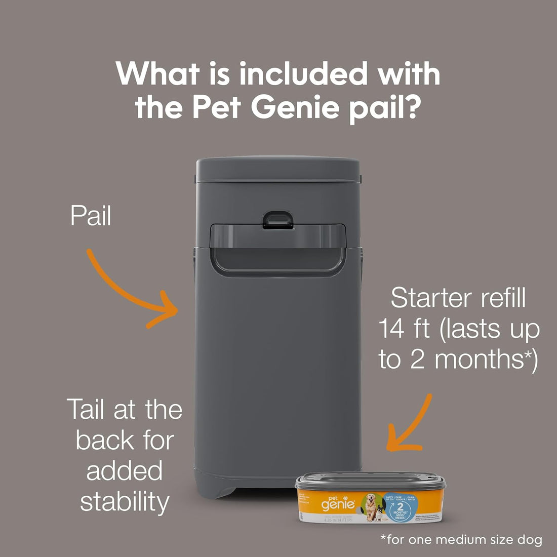 Pet Genie Dog Waste System | Odour-Control Trash Can with Locking Lid for Easy Clean-Up | Includes 1 Refill