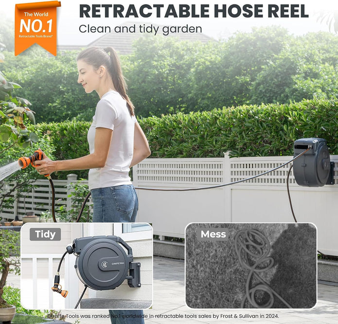 USED LIKE NEW Giraffe Tools AW40MB Garden Hose Reel, Metal Bracket, 5/8 in x 90 FT