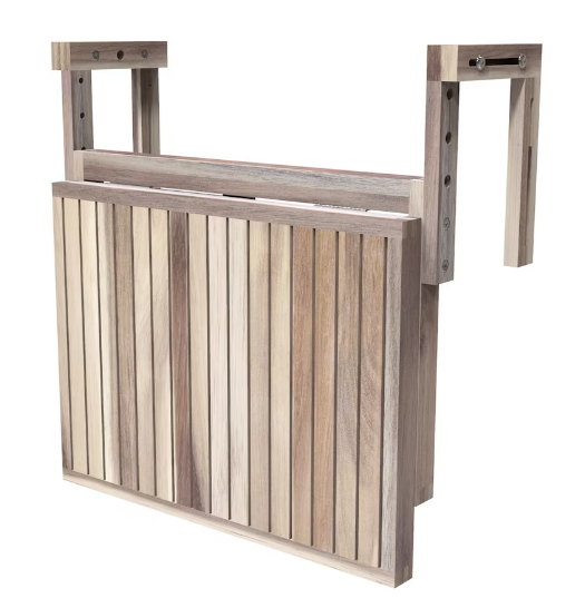 28 inch x 24 inch Acacia Balcony Railing Table / Organic White Hardwax Wood Oil Stain Finish