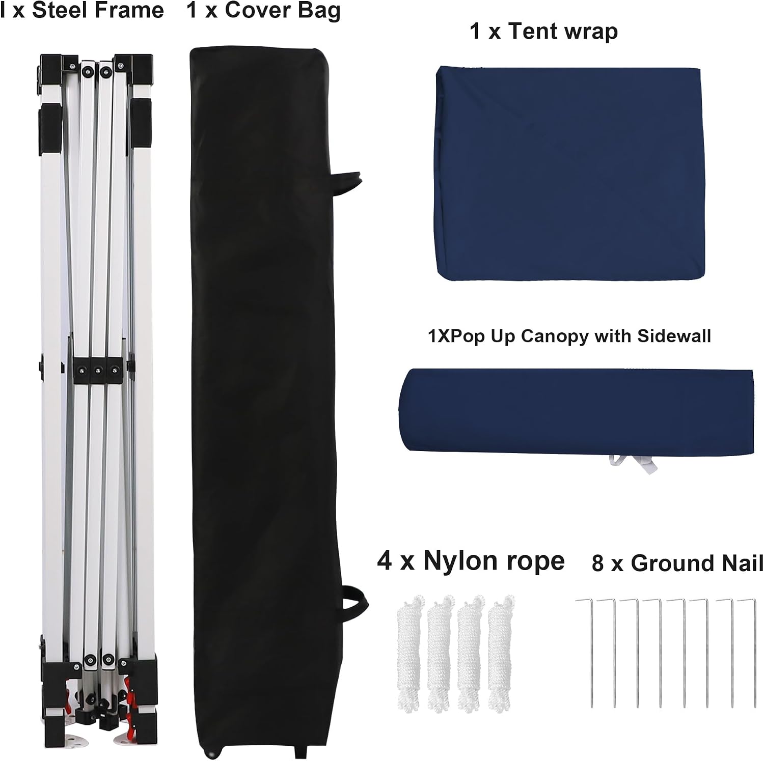 Northroad 10x10 FT Pop Up Canopy, Outdoor Popup Gazebo Shelter w/ 1 Sidewall,Wheeled Carrying Bag,4 Ropes,8 Stakes for Patio,Deck,Garden,Beach（Dark Blue）