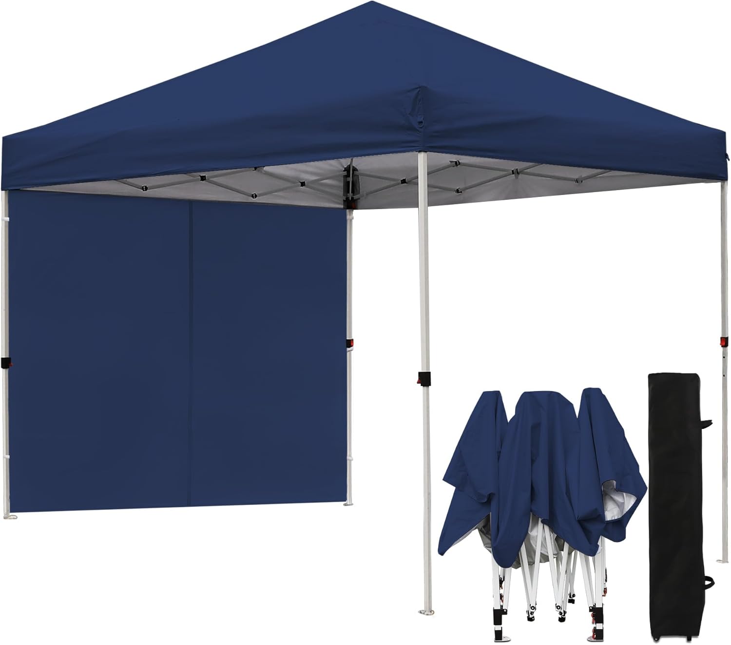 Northroad 10x10 FT Pop Up Canopy, Outdoor Popup Gazebo Shelter w/ 1 Sidewall,Wheeled Carrying Bag,4 Ropes,8 Stakes for Patio,Deck,Garden,Beach（Dark Blue）
