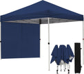 Northroad 10x10 FT Pop Up Canopy, Outdoor Popup Gazebo Shelter w/ 1 Sidewall,Wheeled Carrying Bag,4 Ropes,8 Stakes for Patio,Deck,Garden,Beach（Dark Blue）