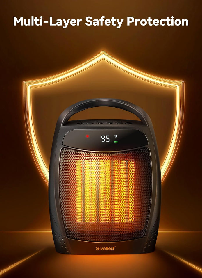 GiveBest Portable Electric Heater - Small Space Heater with Remote Control, Thermostat, Digital Display, 4 Modes, ETL Certified, Timer & Overheat Protection for Indoor Use
