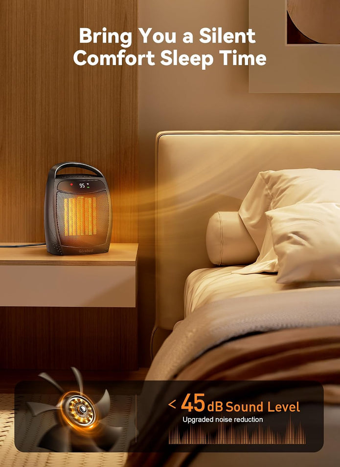GiveBest Portable Electric Heater - Small Space Heater with Remote Control, Thermostat, Digital Display, 4 Modes, ETL Certified, Timer & Overheat Protection for Indoor Use