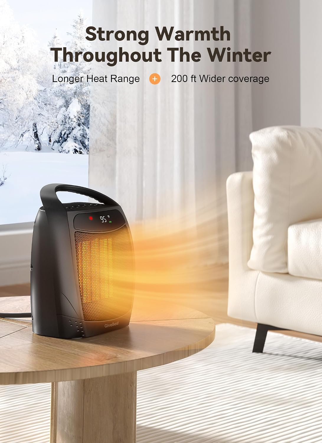 GiveBest Portable Electric Heater - Small Space Heater with Remote Control, Thermostat, Digital Display, 4 Modes, ETL Certified, Timer & Overheat Protection for Indoor Use