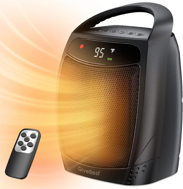 GiveBest Portable Electric Heater - Small Space Heater with Remote Control, Thermostat, Digital Display, 4 Modes, ETL Certified, Timer & Overheat Protection for Indoor Use
