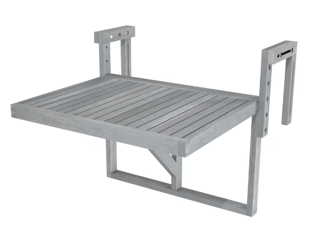 28 inch x 24 inch Acacia Balcony Railing Table / Dusk Grey Hardwax Wood Oil Stain Finish