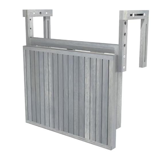 28 inch x 24 inch Acacia Balcony Railing Table / Dusk Grey Hardwax Wood Oil Stain Finish