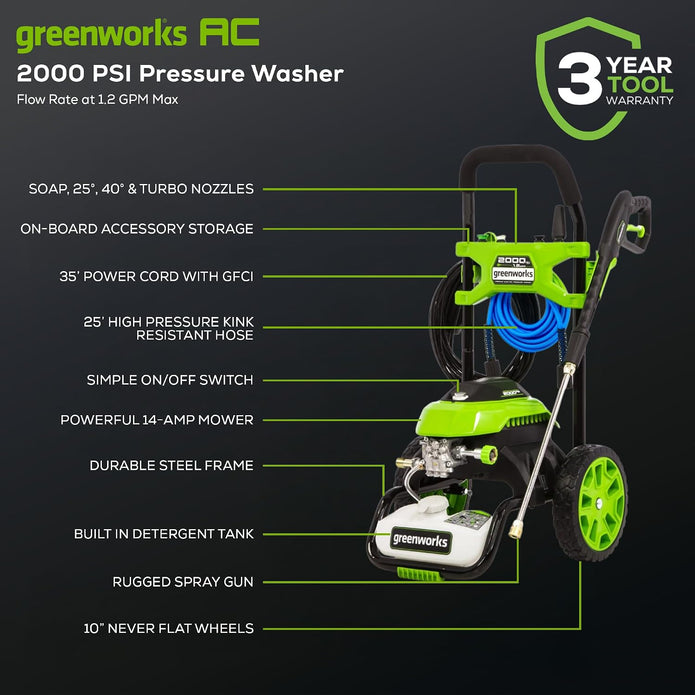 Greenworks 2000 PSI 1.2-Gallon-GPM Cold Water Electric Pressure Washer