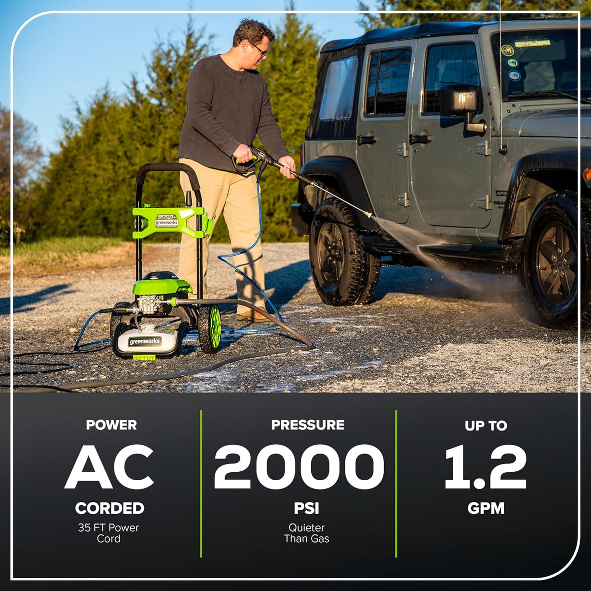 Greenworks 2000 PSI 1.2-Gallon-GPM Cold Water Electric Pressure Washer