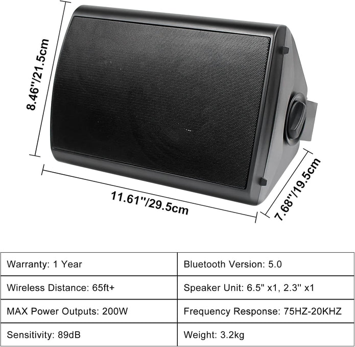 Herdio 6.5 inch 800W Outdoor Bluetooth Speakers Waterproof Wall Mounted Sound System with Multifunctional Amplifier, Powerful Bass & Stereo Sound, Easy to Install, for Patio Deck Porch (2 Pairs Black)