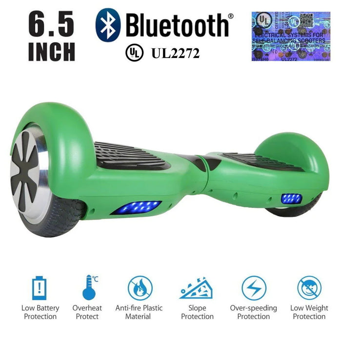 Hoverboard Bluetooth Two-Wheel Self Balancing Electric Scooter 6.5" UL 2272 Certified with Bluetooth Speaker LED Light (Green)